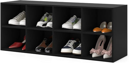 Giantex Shoe Bench 8 Cubes, 40" Entryway Bench with Storage, 8-Cubby Shoe Rack, Shoe Organizer Storage Cabinet for Entryway, Hallway, Mudroom, Living Room, Bedroom, Support up to 500 lbs, Black