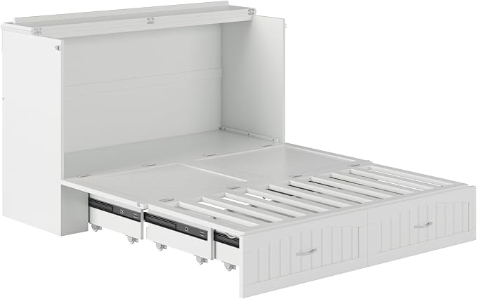 AFI, Southampton Murphy Bed Chest Queen with 6" Mattress, Storage Drawer & Built-in USB Charger, White
