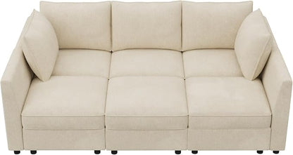 HONBAY Modular Sofa Sectional Sleeper Couch with Storage Modular Couch Convertible Couches for Living Room - Beige