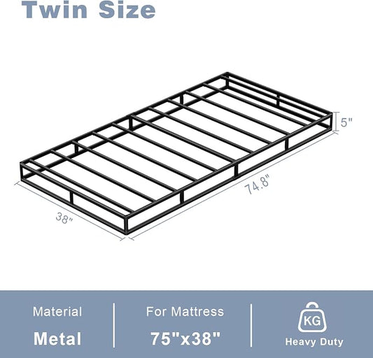 Tyndall Box Spring for Twin Bed, 5 inch Twin Box Spring Only, Strong Metal Frame Mattress Foundation, No Noise, Easy Assembly, Non Slip, Black