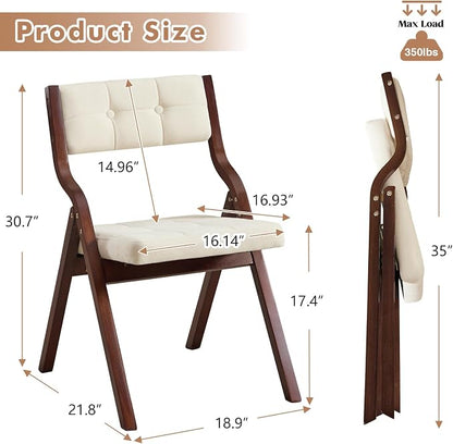 4-Pack Folding Dining Chairs with Cushion,Padded Foldable Dining Chairs,Portable Wooden Folding Chairs with Tufted Buttons Seat for Dining Rooms Kitchen Wedding and Party Indoor Walnut Beige