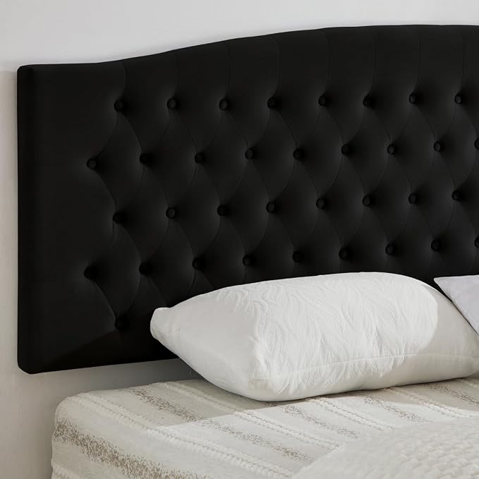24KF Upholstered Tufted Button Velvet Wall Mounted Headboard,Comfortable Fashional Headboard King/CA King Size, 6058-K-Black