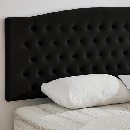 24KF Upholstered Tufted Button Velvet Wall Mounted Headboard,Comfortable Fashional Headboard King/CA King Size, 6058-K-Black