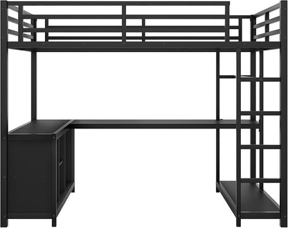 Bellemave Twin XL Size loft Bed with L Desk, Wardrobe, Metal Twin XL Loft Bed Frame for Adults, Kids, Teens, Black