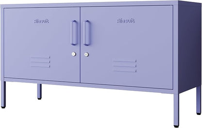 Purple Metal Accent Cabinet Locker with Lock, 2-Door Wide Storage Cabinet, Adjustable Shelves, Multifunctional TV Stand & Entertainment Center for Bedroom, Living Room