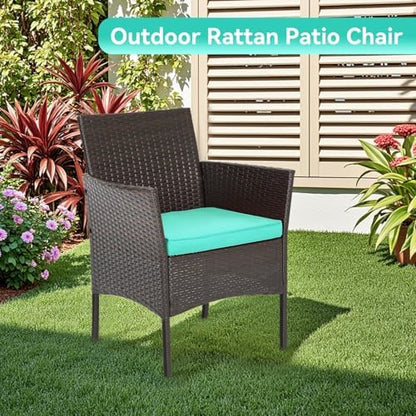 FDW 4-Piece Patio Furniture Set | Brown & Blue | Outdoor Wicker Furniture