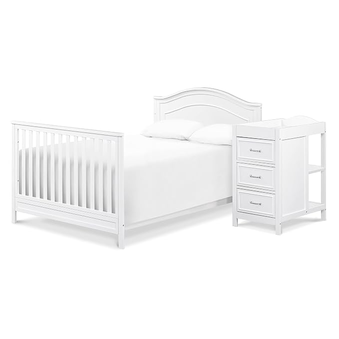Davinci Charlie 4-in-1 Convertible Baby Crib w/Changing Table, White | Greenguard Certified Baby Crib Convertible to Toddler Bed, Daybed, Full-Size Bed - Changing Table Combo w/ Extra Storage