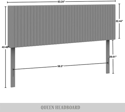 Queen Corduroy Velvet Upholstered Adjustable Headboard, Grey