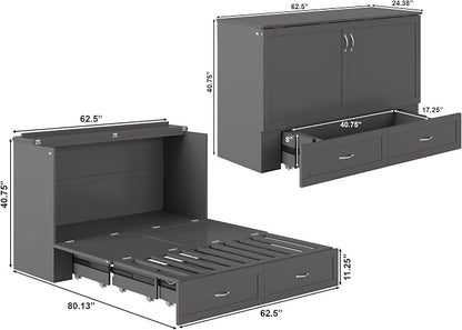 AFI Hamilton Queen Murphy Bed Chest with Mattress, Storage, and Built-in Charger in Grey
