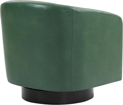 Swivel Accent Chair, PU Leather Barrel Club Chair Upholstered Round Armchair for Lving Room, Green