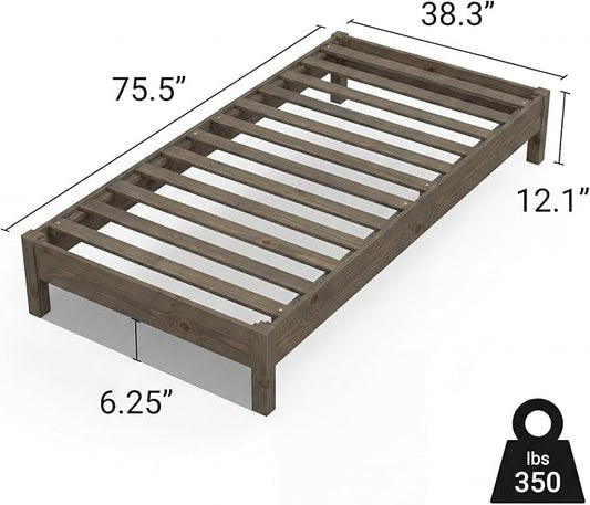 LIFEMENT Twin Bed Frame Signature Wood Platform, Noise Free, Under Bed Storage, No Box Spring Needed, Easy Assembly, Gray