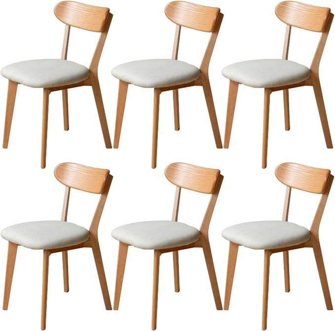 100% Solid Wood Dining Chairs,Mid Century Modern Dining Chairs with Rounded Backrest,Kitchen,Dining Room Chairs Set of 1/2/4 (6, Original Color White Upholstery)