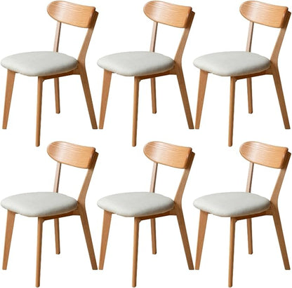 100% Solid Wood Dining Chairs,Mid Century Modern Dining Chairs with Rounded Backrest,Kitchen,Dining Room Chairs Set of 1/2/4 (6, Original Color White Upholstery)