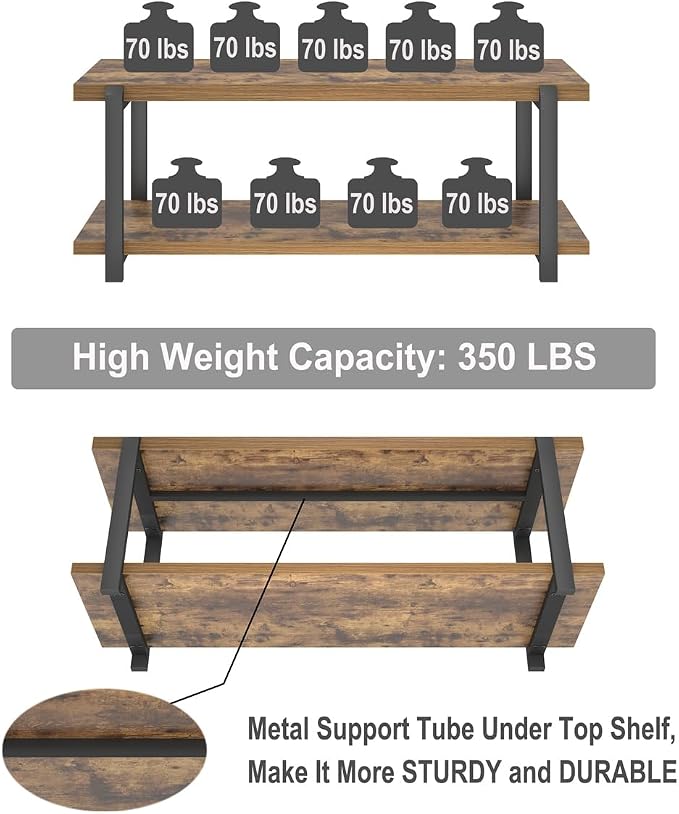 EXCEFUR Entryway Bench, Industrial Shoe Storage Bench for Living Room Bedroom, Rustic Brown