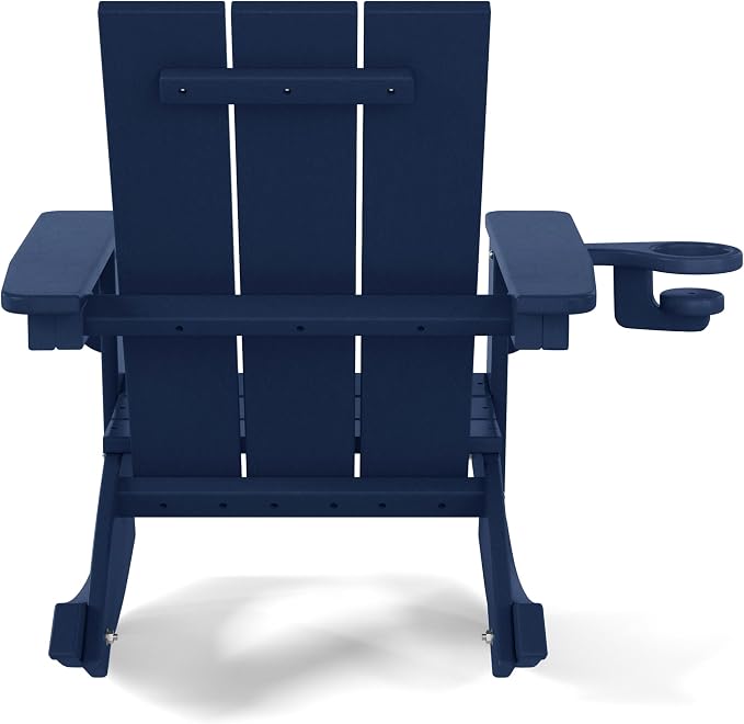 Costaelm Palms Kids Outdoor Preschool HDPE Plastic Modern Adirondack Rocking Chair (Set of 2), Navy Blue