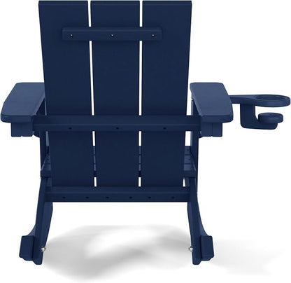 Costaelm Palms Kids Outdoor Preschool HDPE Plastic Modern Adirondack Rocking Chair (Set of 2), Navy Blue