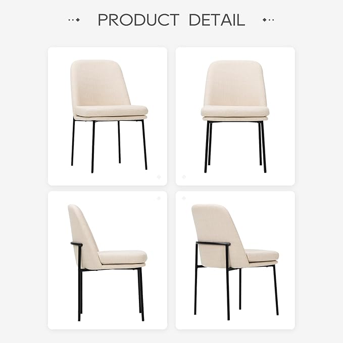 COLAMY Modern Dining Chairs Set of 2, Upholstered Dining Room Chairs Dinner Chair Kitchen Chairs with Curved Back and Metal Legs, Beige