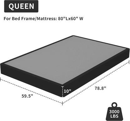 Superay Queen Box Spring, 10 inch Box Spring for Queen Bed, Heavy Duty Metal Bed Frame with Fabric Cover, 3000lbs Max Weight Capacity Bed Base Mattress Foundation, Easy Assembly, Noise Free, Black