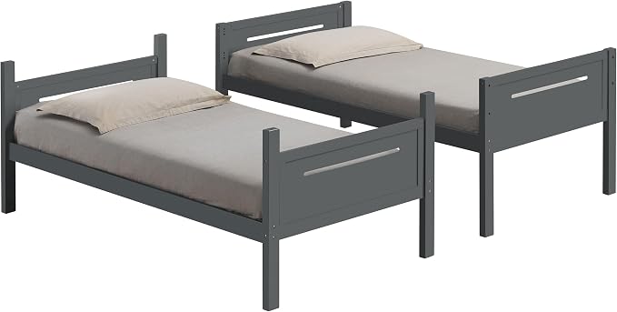 Coaster Home Furnishings Littleton Transitional Wood Twin Over Twin Size Bunk Bed Frame with Ladder and Guardrails Fully Slatted Mattress Ready Foundation Grey 405051GRY
