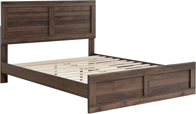 KISLOT Wood Bed Frame, Full Size Wooden Platform Bed Frame with Headboard and Footboard Mattress Foundation Farmhouse Bedroom Furniture No Box Spring Needed
