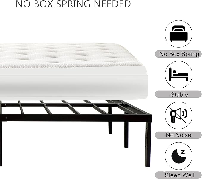 Wulanos King Size Bed Frame, 3500lbs Heavy Duty Metal Frames with Steel Slats Support 14 Inch High Platform Bedframe with Storage, No Box Spring Needed, Sturdy and Durable Noise-Free, Black
