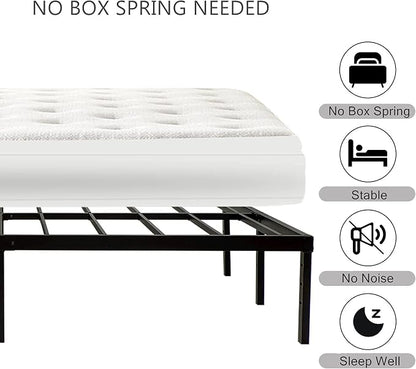 Wulanos King Size Bed Frame, 3500lbs Heavy Duty Metal Frames with Steel Slats Support 14 Inch High Platform Bedframe with Storage, No Box Spring Needed, Sturdy and Durable Noise-Free, Black