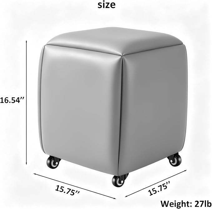 5 in 1 Nesting Ottoman Cube Chair, Stackable Stools, Leather Square Ottoman Bench, Foot Stool with Wheels for Living Room,Dining Room 15.75x15.75x16.54 inches