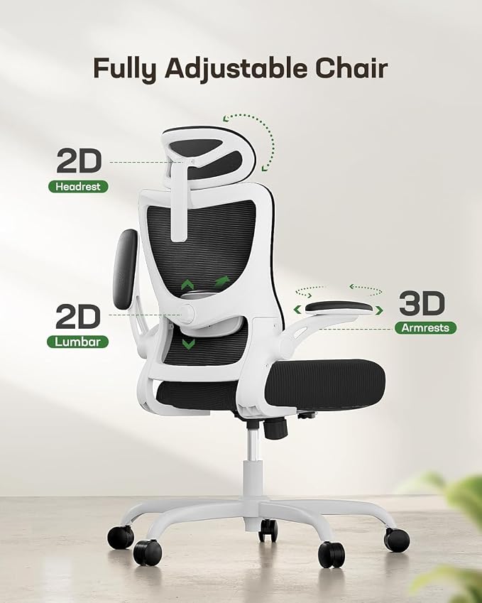 Marsail Ergonomic Office Chair with 3D Armrests, Pack of 10 | Office Desk Chair with High Back Mesh, Adjustable Lumbar Support, Rolling Work Swivel Task Chairs with Wheel, Headrest, home