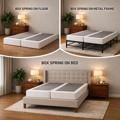 Treaton, Box Spring Bed Base Full Size, 8-Inch Wood Mattress Foundation – Amish Made in USA – Quiet Noise Free, 2-Pieces Under Mattress-Support BoxSpring, Fully Assembled, White
