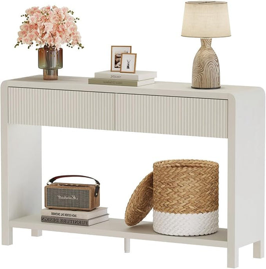 FATORRI Entryway Console Table with 2 Drawers, 47.2 inch Modern Sofa Table for Living Room, Couch Tables Behind Sofa and Hallway Tables with Storage, Antique White
