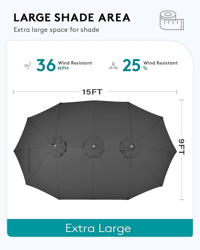SERWALL 10-Piece Patio Dining Sets with 15FT Patio Umbrella, Black | 60" - 83" Expandable Outdoor Dining Table and 8 HDPE Chairs, All Weather HDPE Outdoor Furniture Set