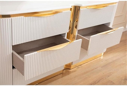 Laura Gold Detailed Upholstery Queen 6 Pc made with Wood in White