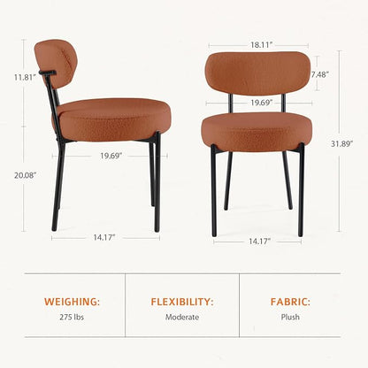 DUMOS Dining Chairs Set of 2, Mid Century Modern Chair Round Upholstered Curved Backrest, Kitchen Vanity Living Room Chairs with Black Metal Legs, Orange