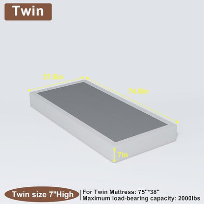 FMDMR Twin Box Spring with Fabric Cover Set,7 Inch High Profile Box Spring Twin with 2500lbs Max Weight Capacity, Durable Mattress Foundation Easy Assembly, Non-Slip, Noise Free