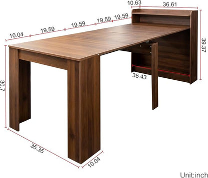 Extendable Dining Table for 10, 95” Transformer Dining Room Table, Modern Folding Console Table, Space Saving Kitchen & Dining Furniture Walnut