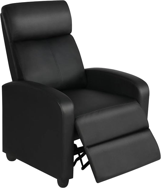 Topeakmart Recliner Chair PU Leather Adjustable Modern Single Reclining Chair with Pocket Spring Living Room Bedroom Home Theater Black