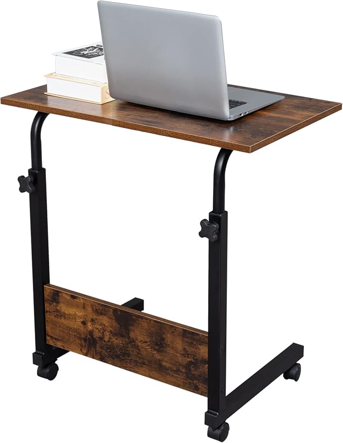 Standing Desk - Side Table Adjustable Height, Portable Laptop Cart, C-Shaped Bed Couch end Tables with Edge Stopper - Wheels for Living Room Bedroom Walking Pad Treadmill 23.6Inch Brown