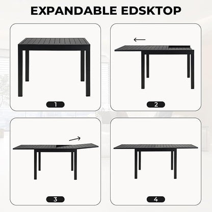 Grand patio 7-Piece Patio Dining Set for 6, 6 E-Coated Outdoor Dining Set Swivel Patio Dining Chairs with Olefin Cushions & 1 Black Extendable Rectangular Table for 4-6 Person