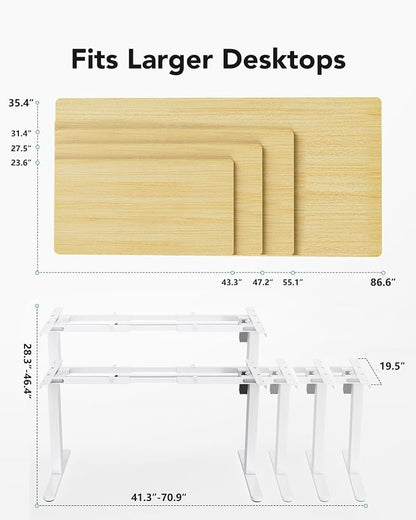 HUANUO Standing Desk Frame with 220lbs Powerful Brushless Motor, Double Crossbeam Structure, Thick Adjustable Desk Legs, for Max 35.4″ x 86.6″ Desktop, for Home Office, White Frame Only