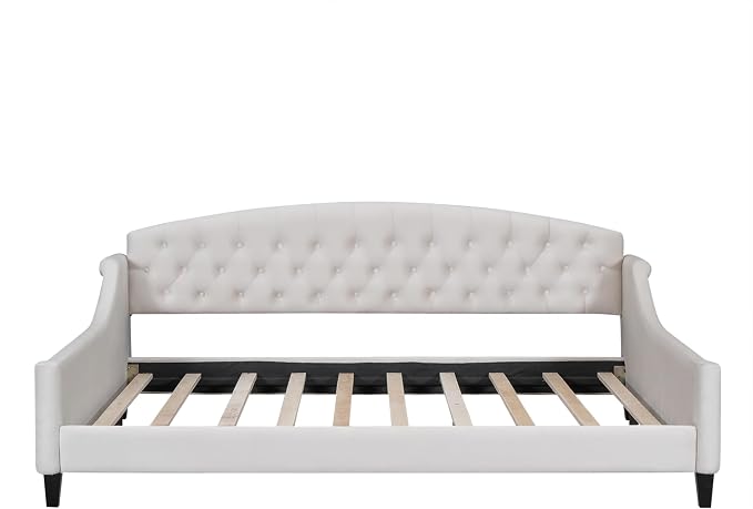 Ball & Cast Full Size Daybed, Velvet Upholstered Day Bed Frame with Button Tufted Backrest,Modern Sofa Bed for Living Room, Bedroom,Guest Room,No Box Spring Needed,Beige