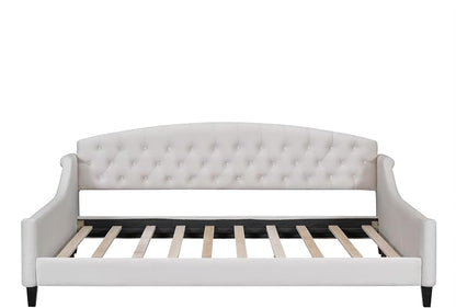 Ball & Cast Full Size Daybed, Velvet Upholstered Day Bed Frame with Button Tufted Backrest,Modern Sofa Bed for Living Room, Bedroom,Guest Room,No Box Spring Needed,Beige