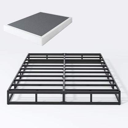 SHLAND Queen Box Spring 7 Inch Low Profile Queen Size Bed Base, 3000 lbs Black Heavy Duty Metal Mattress Foundation with Easy Clean Fabric Cover, Easy Assembly