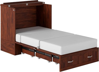 AFI, Southampton Murphy Bed Chest Twin XL with 6" Mattress, Storage Drawer & Built-in USB Charger, Walnut