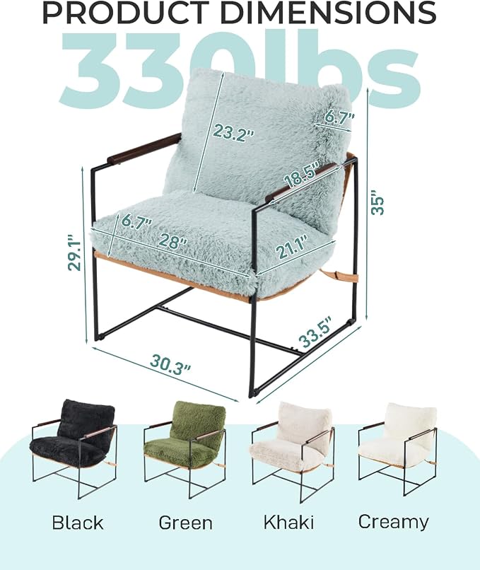 Karl home Modern Metal Frame Accent Chair, Teal | Plush Fleece Upholstered, Wood Padded Armrest, 28" Seat Width, Comfy Lounge Armchair for Living Room, Bedroom, Apartment