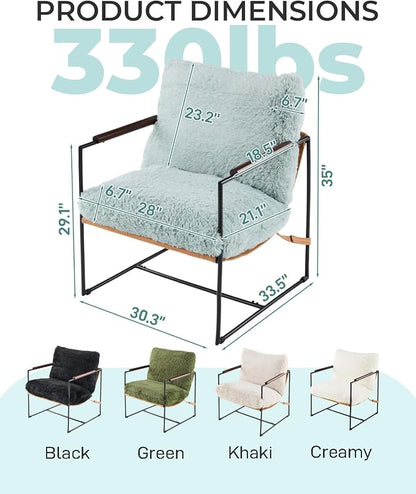 Karl home Modern Metal Frame Accent Chair, Teal | Plush Fleece Upholstered, Wood Padded Armrest, 28" Seat Width, Comfy Lounge Armchair for Living Room, Bedroom, Apartment