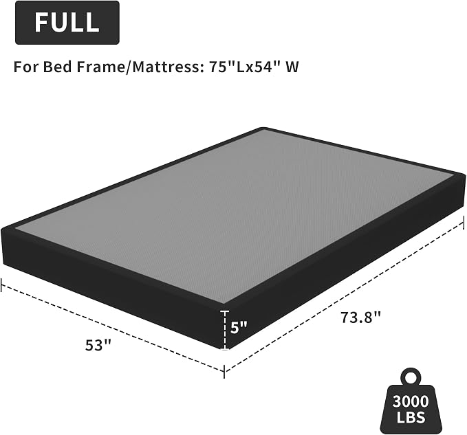 Superay Full Box Spring, 5 inch Box Spring for Full Bed, Heavy Duty Metal Bed Frame with Fabric Cover, 3000lbs Max Weight Capacity Bed Base Mattress Foundation, Easy Assembly, Noise Free, Black