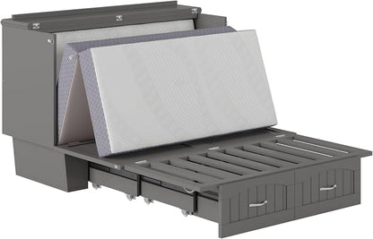 AFI, Nantucket Full Size Murphy Bed Chest with Mattress, Storage Drawer and Built-in USB Charger, Grey