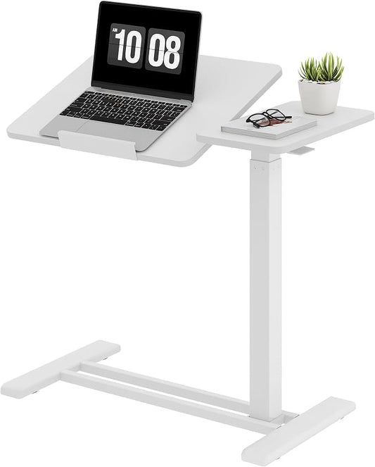 SANODESK Small Rolling Overbed Table Adjustable Height with Wheels, Mobile Laptop Desk with Tilting Desktop, Portable Computer Workstation for Home Office, Classroom, Bedside, White
