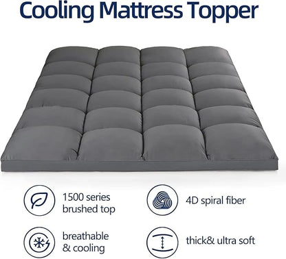 Mattress Topper California King Extra Thick Mattress Pad Cover, Plush Pillow Top, Deep Elastic Pocket, Grey