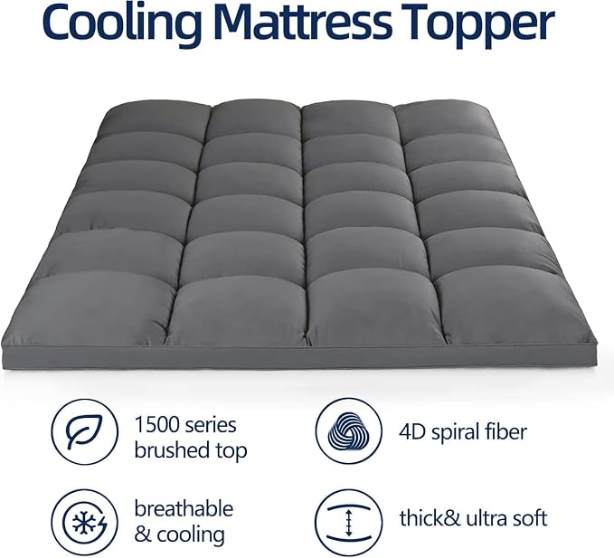 Mattress Topper Twin for Back Pain, Extra Thick Mattress Pad Cover, Plush Pillow Top, Deep Elastic Pocket, Grey,39"X75"+20"